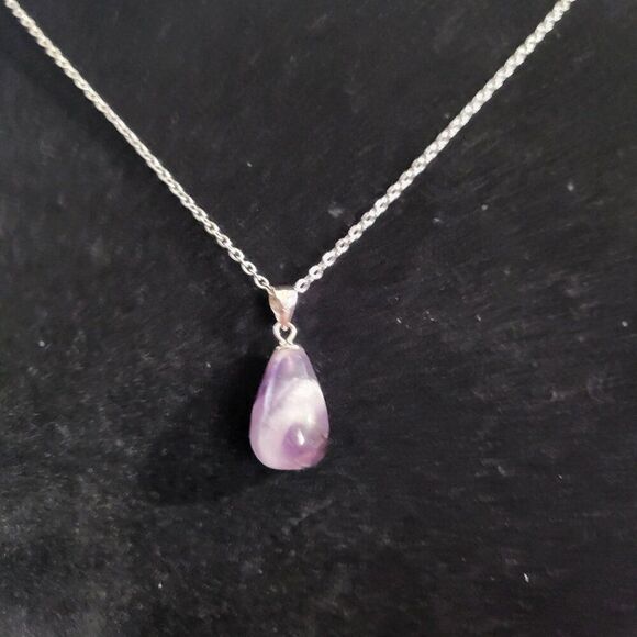 Bi-Color Amethyst Drop Sterling Silver Pendant Necklace - Picture 4 of 6